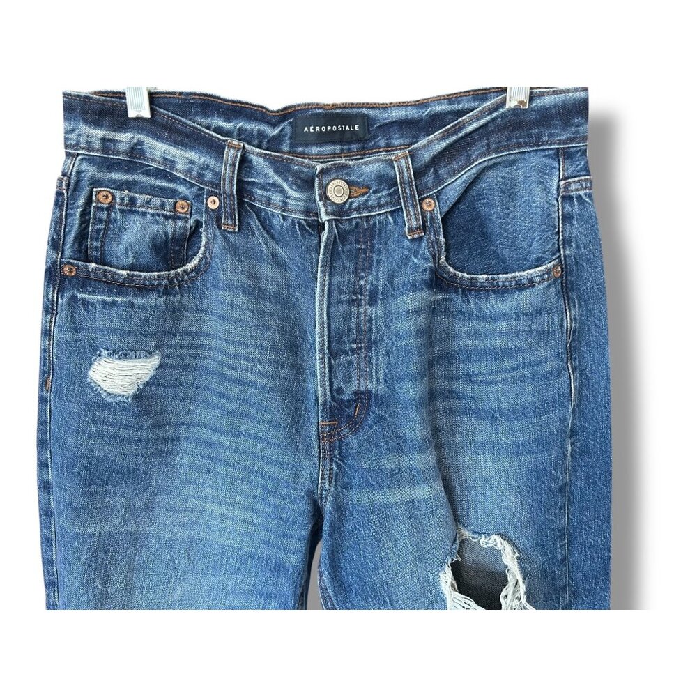 Aeropostale Distressed 90s Super High Rise Straight Leg Jeans Button Fly grunge - Picture 3 of 10